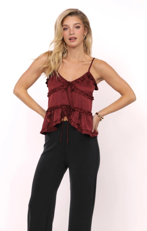 One Look Ruffle Trim V Neck Sleeveless Top