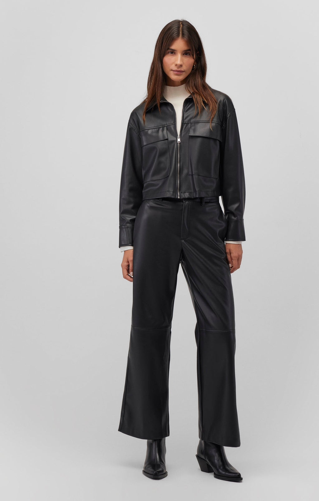 Faux Leather Wide Leg Pants