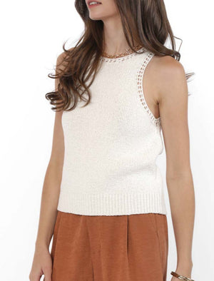 Angelica Sweater Tank w/ Open Work Trim