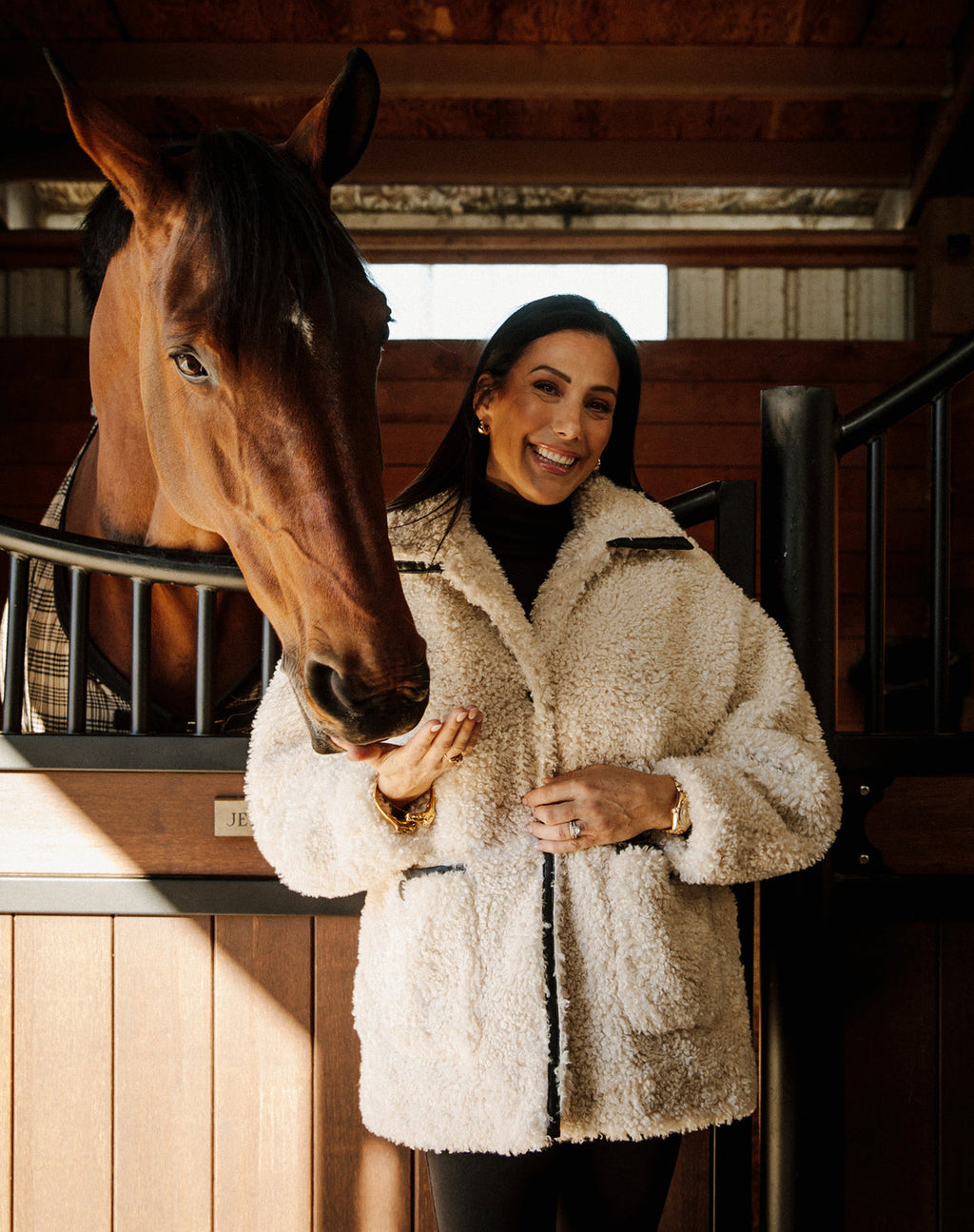 Sherpa Jacket w Faux Leather Trim