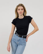 Ribbed Fitted T-Shirt w/ Cap Sleeves