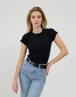 Ribbed Fitted T-Shirt w/ Cap Sleeves