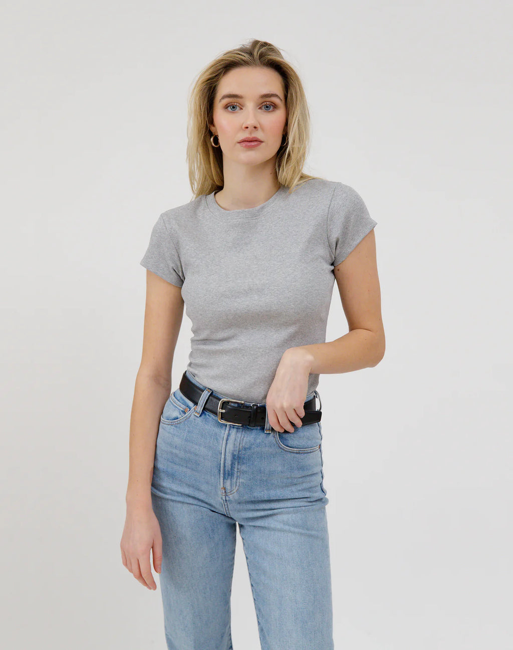 Ribbed Fitted T-Shirt w/ Cap Sleeves