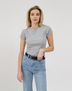 Ribbed Fitted T-Shirt w/ Cap Sleeves
