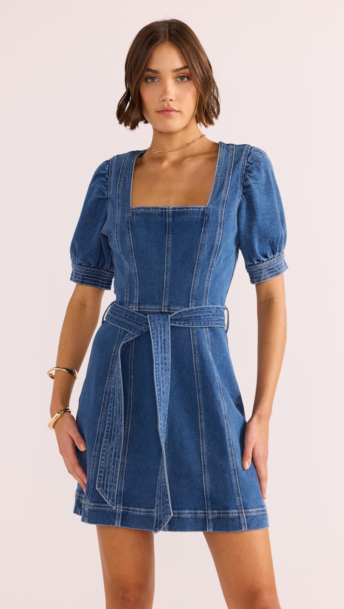 Ellis Denim Panel Mini Dress