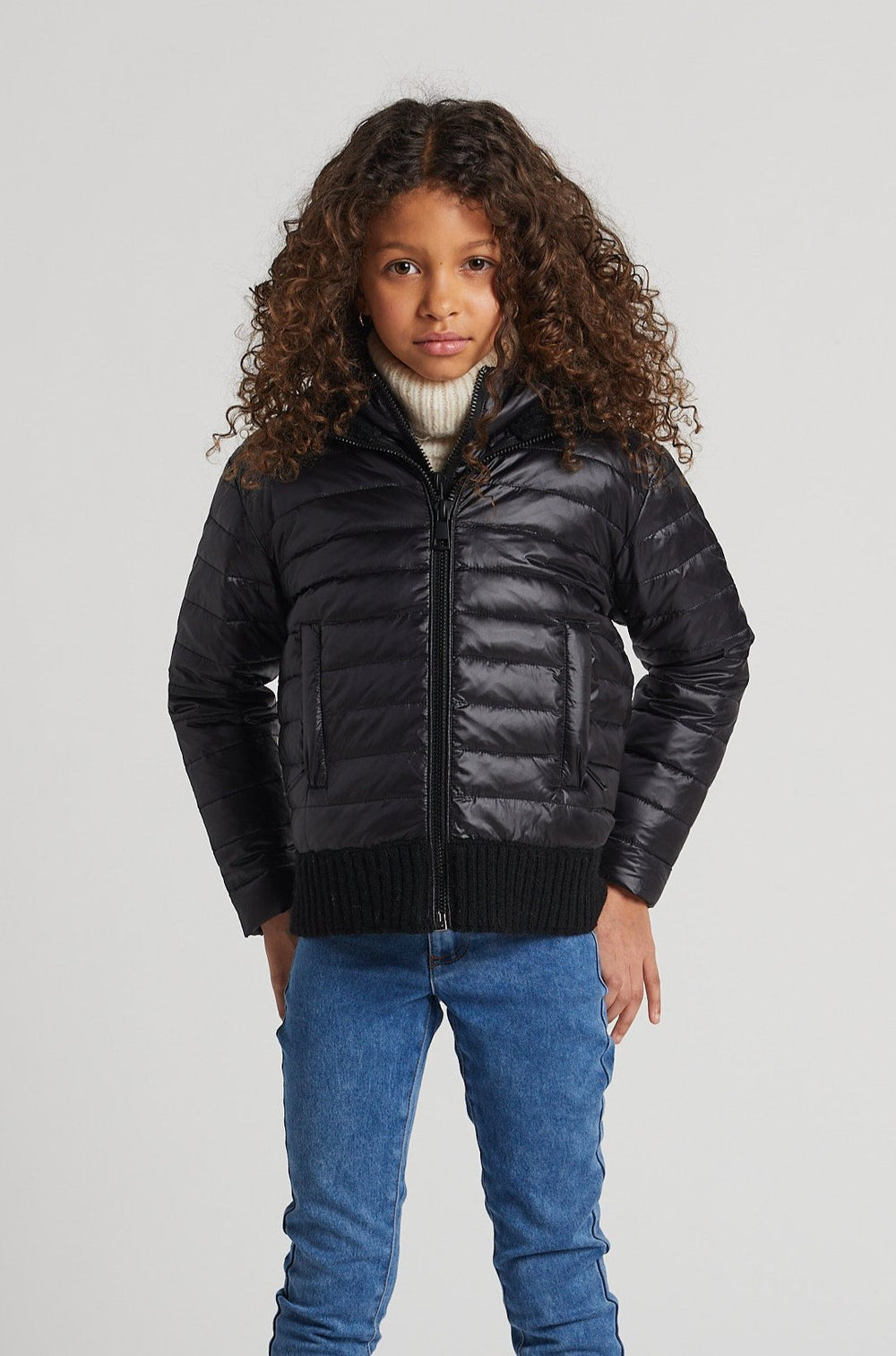 LULU LIGHT WEIGHT QUILTED DOWN JACKET W/ KNIT TRIM DETAILS