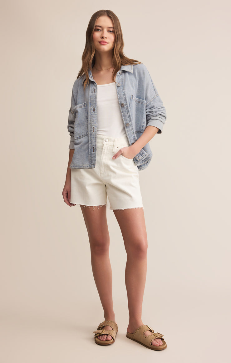 All Day Cropped Knit Denim Jacket