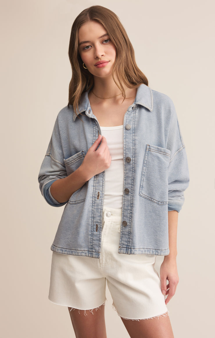 All Day Cropped Knit Denim Jacket
