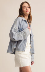 All Day Cropped Knit Denim Jacket