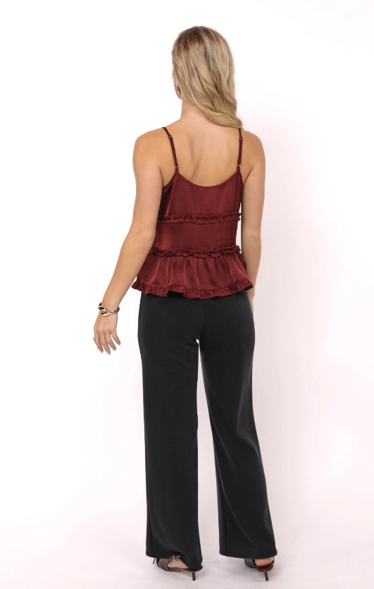 One Look Ruffle Trim V Neck Sleeveless Top