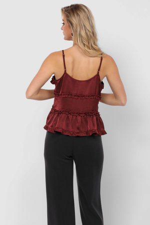 One Look Ruffle Trim V Neck Sleeveless Top