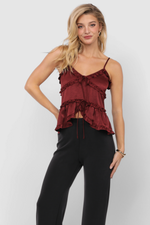 One Look Ruffle Trim V Neck Sleeveless Top