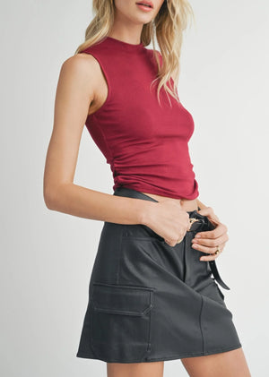 Ronan Mock Neck Ruched Knit Tank