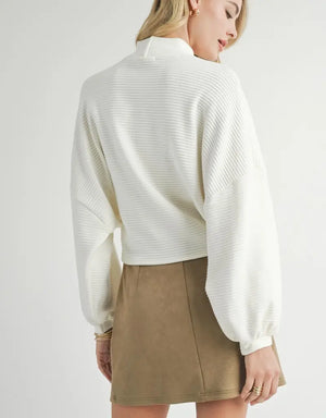 On A Stroll Mock Neck Dolman Sleeve Top