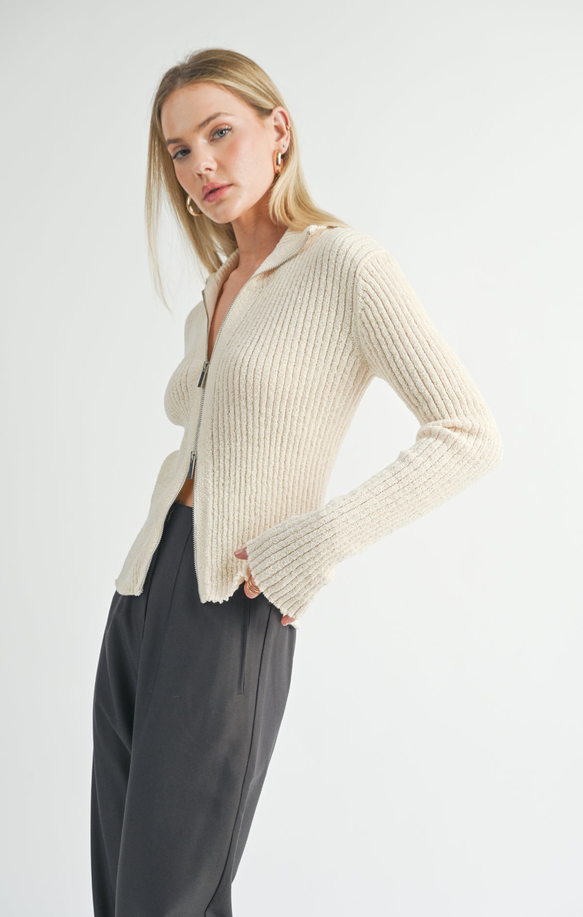 Tori Ribbed Zip Up Cardi